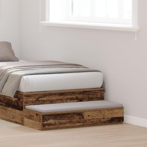 SKTQYQO Bettkasten aus recyceltem Holz, 100 x 36,5 x 16,5 cm, mit zwei geräumigen Schubladen für Schlafzimmer, minimalistisches Design und gealterte Oberfläche, robuste und einfache Struktur