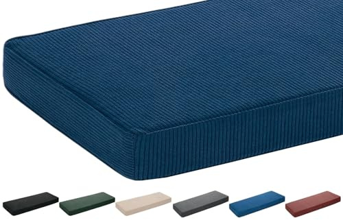 moismk Bankauflage Sitzkissen 5 cm dick, Waschbar & rutschfest - 120x40 100x40 150x50 160x40 80x40 cm - Aus Cord für Bank, Fensterbank, Gartenmöbel und Terrasse(Blau,100x35cm x5cm Thick)