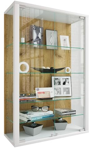 VCM Glasvitrine hängend, Vitrine Glas mit ESG-Sicherheitsglas, Maße: H. 91 x B. 60 x T. 25 cm, Hängevitrine Glas, modern und platzsparend, Glas Vitrinenschrank - Udina L