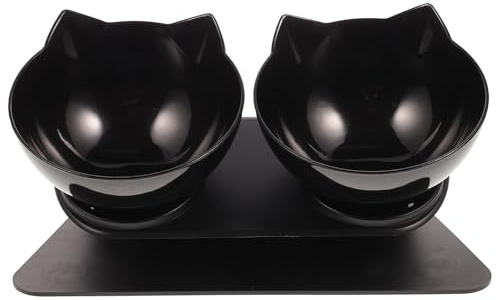 Healifty Gamelle Double pour Animaux avec Protection du Cou 15°, Plastique Noir, Bol Incliné pour Chat et Chien, Gamelle Surélevée Anti-Renversement, pour L’Alimentation et L’hydratation
