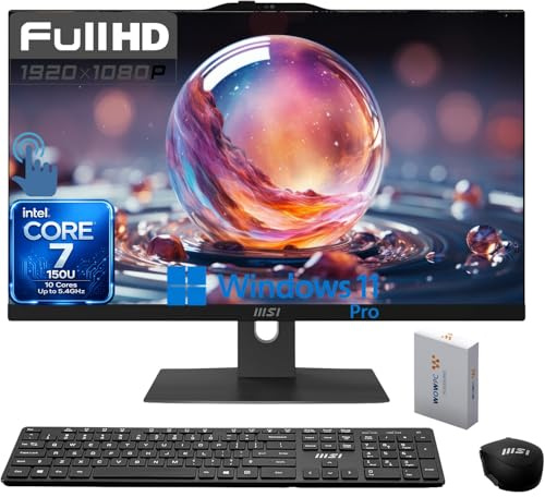 msi Modern 23.8 Touchscreen Business All-in-One AI Desktop, Intel Core 7-150U, 8GB DDR5, 256GB SSD+1TB HDD, FHD Camera, Wi-Fi 6E, HDMI, USB-C, Wireless Keyboard & Mouse, Windows 11 Pro