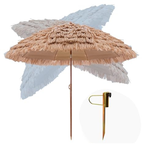 Générique Parasol de Patio 160/200 cm Style inclinable Parasol de Plage 8 Baleines avec Piquet de Sol Sac de Transport Ombrelle Tropical en Paille palapa(160cm/5.2ft)