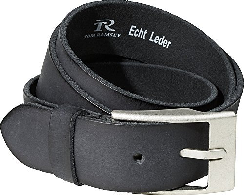 Tom Ramsey Leder-Gürtel Herren in Schwarz, Braun oder Blau mit silberfarbener Gürtelschnalle, breiter Herrengürtel aus Büffelleder, toller Jeansgürtel, Gr. 90-135