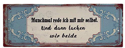 Nostalgie Retro Blechschilder | Manchmal rede ich mit mir selbst, und dann lachen wir beide | Shabby Chic, Antik Metallschild für inner & draußen 13 x 36 cm