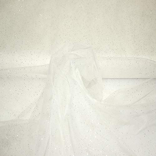 Stoff-Kollektion - Tüll Stoff mit Glitzerpigmenten Meterware aus Polyester - Tüllstoff Glänzend & Doppelseitig 150cm – Ideal zum Nähen von Kostümen, für Tütü, als Dekostoff etc. - Cremeweiß