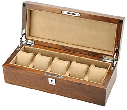 Uhrenbox Uhrenkoffer Uhrenkasten Uhrenbox Aus Massivem Holz Mit 5 Schlitzen Und SchlöSser Mit Flockfutter FüR Herren/Damenuhren Schmuck Aufbewahrungsbox Geschenk - 28 × 19,2 × 7,4 cm