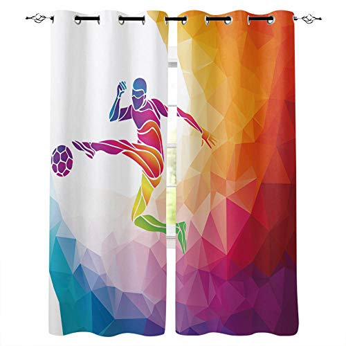 zpangg Verdunkelungsvorhang Kräuselband Geometrischer Fußball Mit Ösen Gardine Für Schlafzimmer, Kinderzimmer 2 Stück Verdunkelungsvorhänge Farbige Vorhänge 150×166Cm