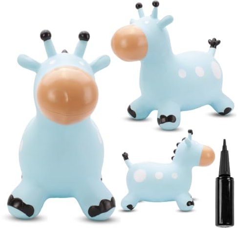 sun baby Hüpftiere ab 1 Jahr mit Pumpe aufblasbares Hüpfspielzeug aus Hochwertigem und Strapazierfähigem Gummi, Verschiedene Designs (Blau Giraffe)