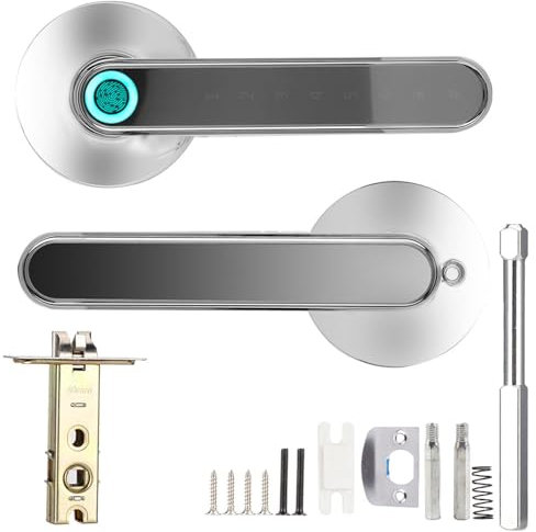 Sicurezza Senza Fili Intelligente Bluetooth Maniglia Serratura Porta Impronta Biometrica Password App Leva Senza Chiave Leva di Sicurezza Domestica per La Casa e L'ufficio(Argento)