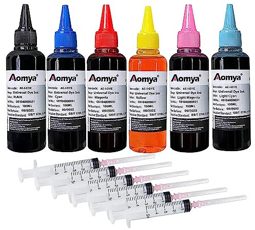 Kit de Recharge d'encre Universel Aomya 600 ML pour HP Canon Epson Brother Toutes Les imprimantes Cartouches d'encre Rechargeables CISS 6 Couleurs avec 4 seringues gratuites (BK, C, M, Y, LM, LC)