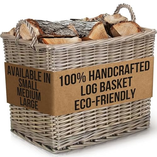 Vanilla Leisure - Log Basket Log Baskets For Wood Burner Indoor Medium Wicker Basket Log Storage Log Fire Lined Log Store Indoors Size:D400xH300xW320mm Medium Willow Storage