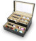 Scatola Porta Occhiali in MDF di + Materiale in Pelle Pu, con Cover Trasparente per Occhiali Orecchini Orologi o Cosmetici, Scatola Porta Occhiali in Eco Pelle con Vetrina 12 Posti