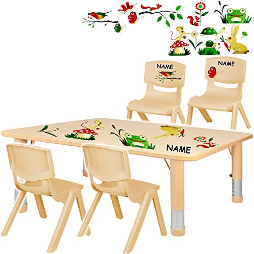 alles-meine.de GmbH Sitzgruppe für Kinder - Tisch + 4 Kinderstühle - Größen & Motiv & Farbwahl - Waldtiere & Frösche/Holz farben - inkl. Name - höhenverstellbar - 1 bis 8 Jahre..