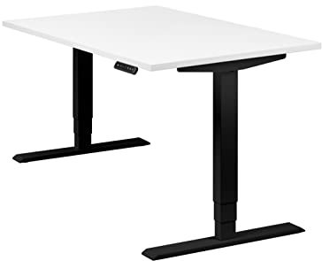 boho office® höhenverstellbarer Schreibtisch 120 x 80 cm - Elektrisch stufenlos, 2 Motoren, 3-Fach Teleskop, Memoryfunktion, inkl. Wireless Charger - Homedesk Schwarz inkl. Tischplatte in Weiß