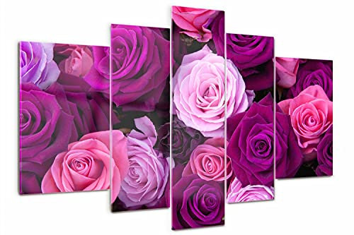 Tulup Glasbild 5 Teile 170x100cm Wandbild Küche & Wohnzimmer Gehärtetem Sicherheitsglas Wandkunst Akrylglas - Rosen