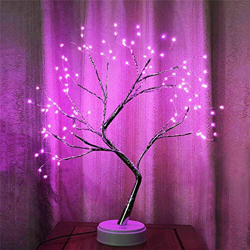 Soekodu Luce per Albero Betulla Natale, 108 LED Lampada per Albero Bonsai Albero Betulla Illuminato Interruttore Tattile Batteria o USB Filo Rame Ramo di Albero Luci per Decorazione Domestica (Rosa)