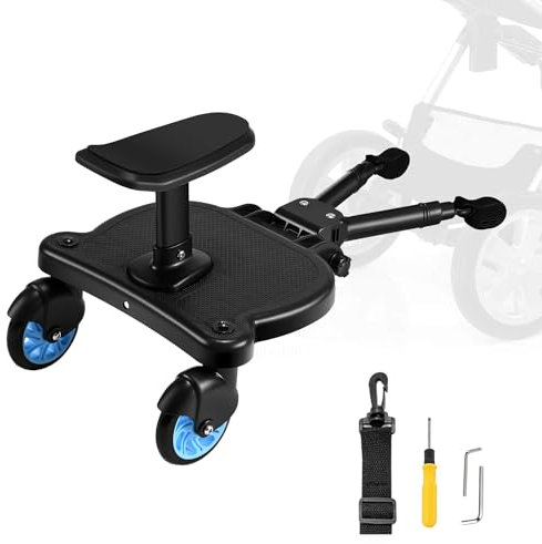 SEAAN Buggy Board für Kinderwagen, Trittbrett Universal mit Sitz und Aufhängegurt, stabiles Two Wheel Design, 360 drehbar, Kinderwagenzubehör für Kinder von 2 bis 6 Jahren (25 kg)