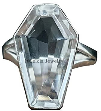 Kristallquarz, natürlicher weißer, handgefertigter Schmuck für Frauen, reines 925er Sterlingsilber, sargförmiger Ring, westlicher Ring, Ehering, Party-Ring, Brautjungferngeschenke (Kristallquarz)