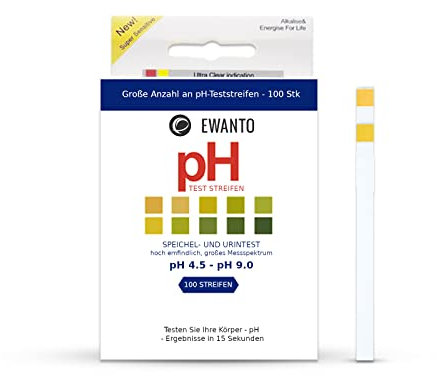 200x EWANTO pH-Teststreifen Speichel- und Urintest Messbereich pH 4,5 - pH 9,0 hoch empfindlich 100 pH Wert Indikator Streifen Indikatorpapier Lackmuspapier mit Farbkarte großes Messspektrum
