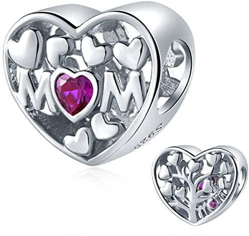 925 Sterling Silver Mum Charm, Family Tree of Life Mom Openwork Heart Beads, Christmas Tree Charms fit Pandora Mothers Day Bracelet, for Mummy/Mommy Gift from Daughter/Son or Girl/Boy