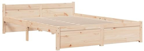 vidaXL Massivholzbett Doppelbett Kopfteil Bettgestell Lattenrost Bettrahmen Schlafzimmerbett Bett Holzbett Schlafzimmermöbel 140x200cm