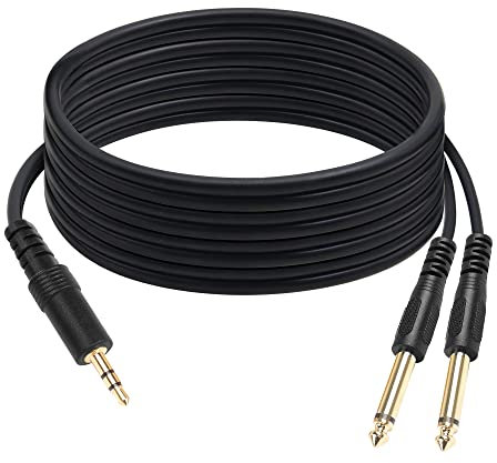 QIANRENON TRS 3.5mm to Dual TS 6.35mm Stereo Splitter Cable TRS 1/8 Male to 2 TS 1/4 Male Y Splitter Breakout Adapter Cable Audio Jumper,1.5m/4.9ft