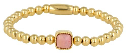 My Bendel - Golden elastisches Bettelarmband mit Rhodonit Edelstein- Stylischer Flexibeles Armband für Damen mit echter Edelstein - Bleibt schön und Verfärbt nicht - Mehrere farben und gröBen