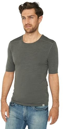 DANISH ENDURANCE Merino Wool T-Shirt Mens, Thermal Base Layer Top, Premium Undershirt for Winter, Dark Grey, L