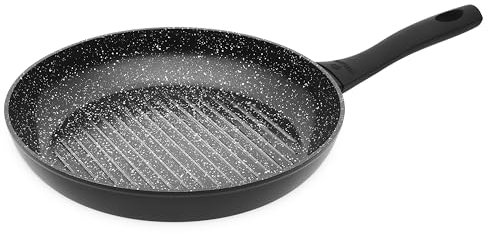 Gerlach Granitex Grillpfanne Keramik Beschichtet Alu Bratpfanne Keramikpfanne Induktionsgeeignet Elektro Gas Keramik Induktion Herd Küche Küchenzubehör 28 cm, Schwarz
