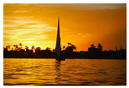 artboxONE Poster 30x20 cm Reise Segler im Sonnenuntergang hochwertiger Design Kunstdruck - Bild Nil Blauer Nil Boot