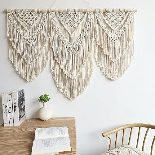 Hibisaws Makramee 110cm (W) x 82cm (H) Wandteppich Boho, Große, Handgewebt, Schlafzimmer Wanddeko ,Balkon Dekoration Wand, Wanddekoration, Geschenk für Frauen