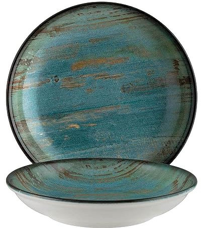 6x Bonna Madera Mint Bloom Teller 28cm 170cl 5,4cm Türkis Braun Blau Porzellan MDRMTBLM28CK Suppenteller Pastateller Essteller Geschirr