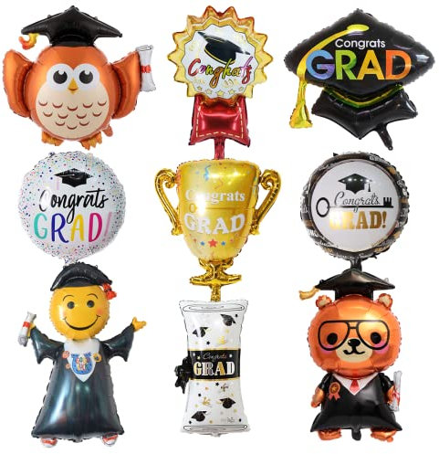 Luftballon Abschluss, 9 Stück Folienballon Abitur, Helium Ballons ABI, Abschlussfeier Dekoration, Geschenk Abi Deko für Abitur Bachelor Master Schulabschluss