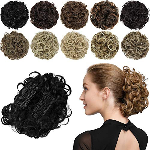 PARXITN Chignon Haarteil Gelockt Dutt Scrunchie Haarverlängerung Synthetische Hochsteckfrisur Kämme in unordentlichem Dutt Haarteil für Frauen Schwarz