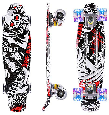 COOCHEER - Monopatín, 55 cm, Mini Cruiser Skateboard con Ruedas de Poliuretano de 60 mm, Completo con rodamientos ABEC-7, Estilo Retro