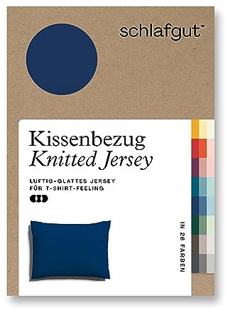 schlafgut Knitted Jersey Kissenbezug 70x90 cm Blue Deep Uni weicher Premium Kopfkissenbezug einzeln, faltenfrei mit Elasthan