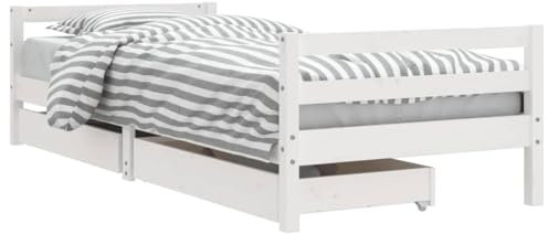 vidaXL Kids Bed Frame with Storage Drawers - Single Bed 90x200 cm - Sturdy Slats - Solid Pine Wood in White Finish - Functional Head & Footboard