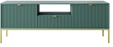3xEliving LAMELLI TV-Ständer/Lowboard im modernen Stil, Länge 154 cm in Zwei Farben (grün + goldene Beine)