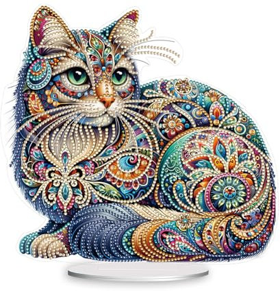 Starnearby DIY Diamond Painting Tiere Deko, 5D Diamant Painting Tisch Deko, Diamant Malerei Kunst Set, Ornamente Geschenke für Anfänger Hausgeschenk Deko für Familie (Katze A)
