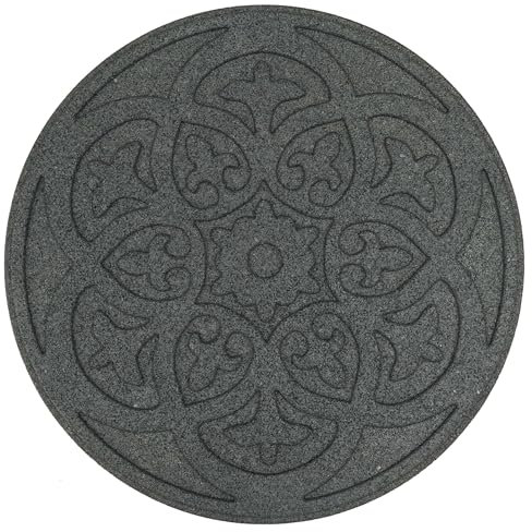 Nicoman SCROLL Garden Stepping Stone Recycled Rubber Steps Hard Wearing Heavy Duty Outdoor Pathway Tiles - (Grey, Dia.46cm, Set of 4)