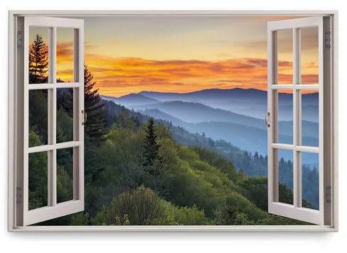 Paul Sinus Wandbild 120x80cm Fensterbild Alpen Berge Grün Natur Abendrot Sonnenuntergang