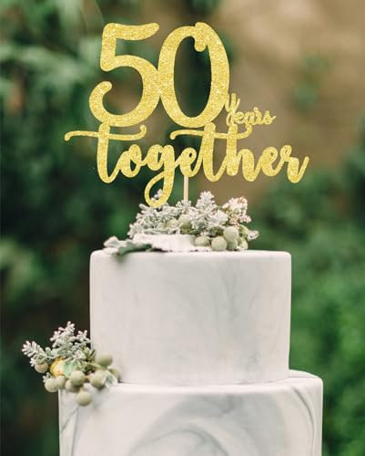 veegood 50th Anniversary Cake Topper, Gold, 1 Count, '50 Years Together' Design, Perfect for Wedding, Birthday & Anniversary Celebrations