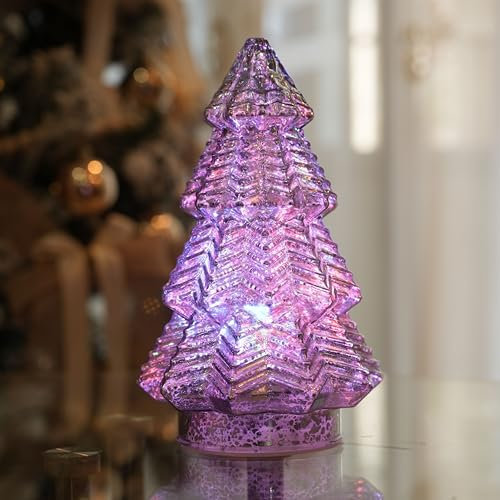 hvfun LED Glass Christmas Tree with Wave Design, 7-Color Rotating Lights,6 Timer Function, Battery-Operated Holiday Centerpiece,Silver