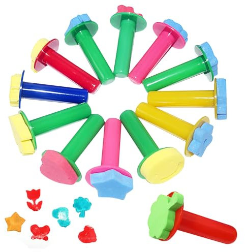 Cisolen 12 Pcs Paint Sponges Sponge Brush Foam Brushes Shapes Painting Stamps Sponges Paint Dabbers Brushes Stamper Sponge for DIY Art Craft Drawing Painting Supplies