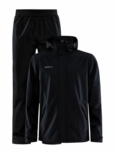 Craft CORE EXPLORE RAIN SET | Regenhose und Regenjacke Herren 4XL | Black | mit Netzfutter, zwei Seitentaschen, verstellbarem Kordelzug an Saum und Kapuze | Wasserdichte Hose Herren und Jacke