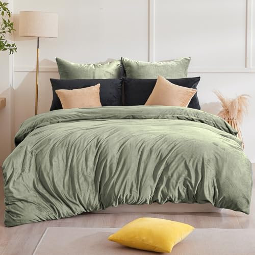 Beqnat Winter Flanell Bettwäsche 135x200 - Warme Flauschige Teddy Plüsch Bettwäsche Sets Cashmere Touch Winterbettwäsche Fleece 1 Bettbezug + 1 Kissenbezug 80x80 mit Reißverschluss, Salbeigrün