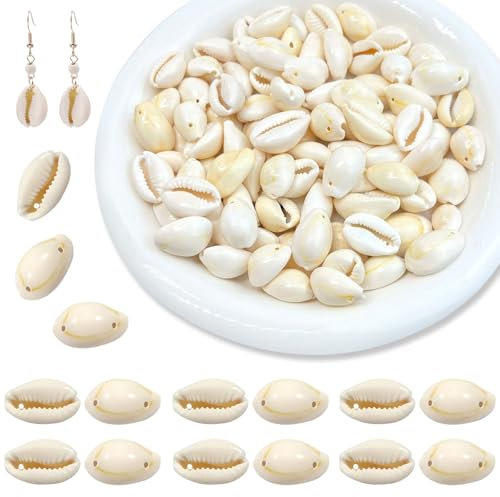SUPGOD 100 Muschelperlen Natürlichen Muschel Perlen Zum Auffädeln Muscheln Zum Basteln mit Loch für DIY Dekoration, Beach Theme Party, Aquarium, Vase Füllstoff