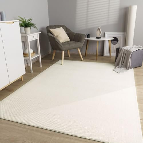TT Home Wohnzimmer Teppich Esszimmer Kurzflor Boho Design Skandi Flauschig Unifarben, Farbe:Creme, Größe:240x340 cm