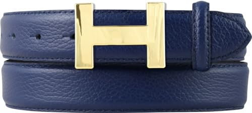 BELTINGER Damen-Gürtel HAILEY aus strukturiertem Leder 3 cm | Schmaler Ledergürtel für Damen 30mm | Gold glänzend | Blau 90cm