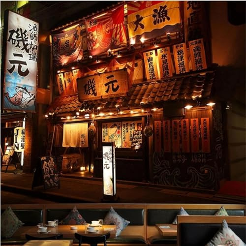 YYZOVBNN Cuisine japonaise sushi restaurant rue marché de nuit étal 3d photo papier peint mural rétro décoration industrielle papier peint (peler et coller)
